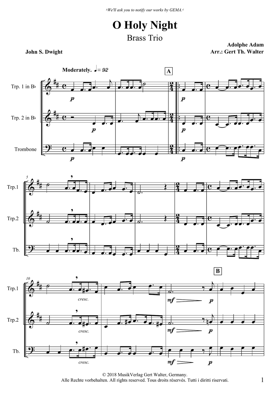 O Holy Night Trombone scores gallery preview page 1