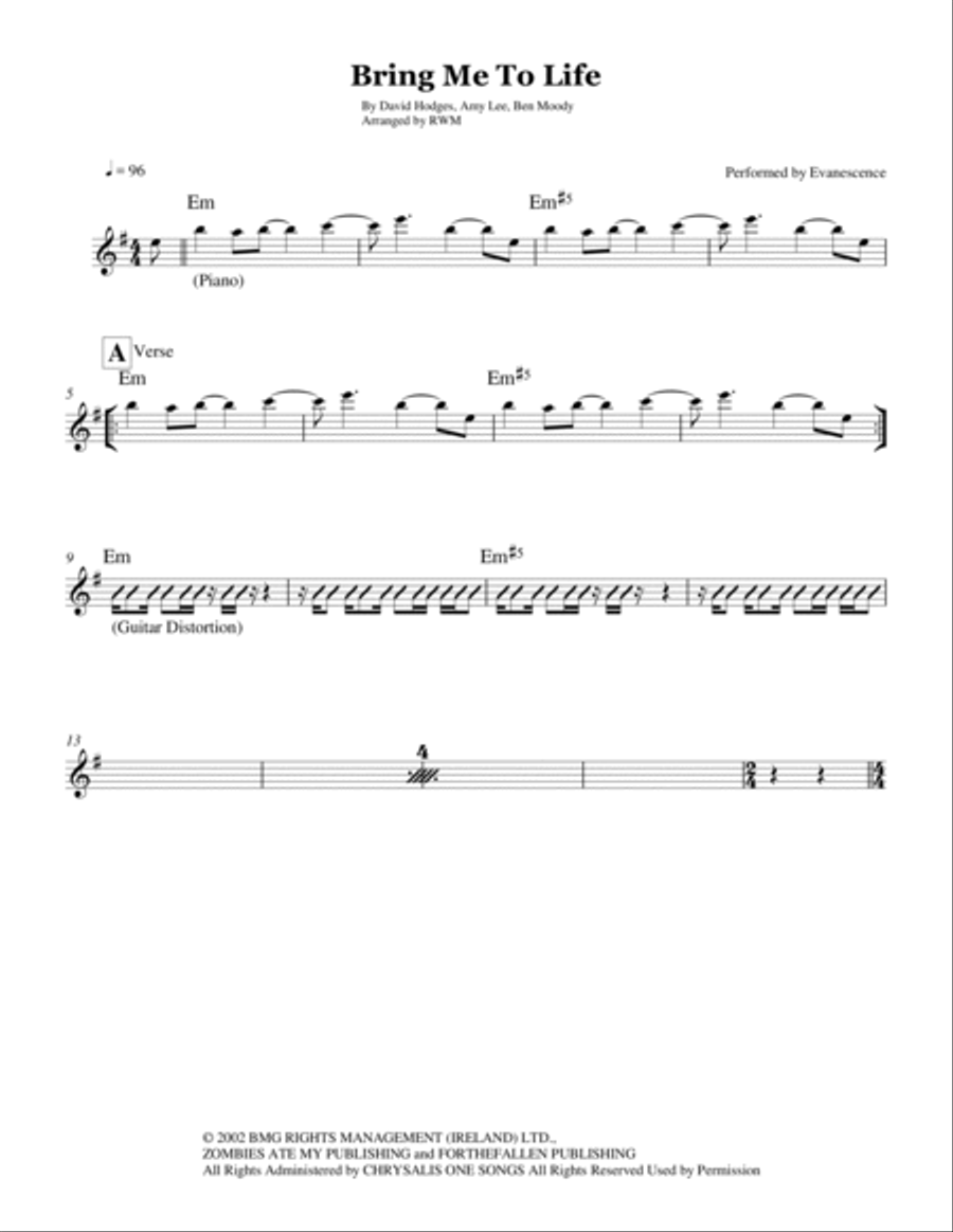 Bring Me To Life Piano scores gallery preview page 2