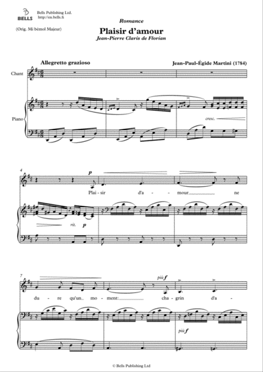 Plaisir d'amour (D Major) Voice Solo scores gallery preview page 1