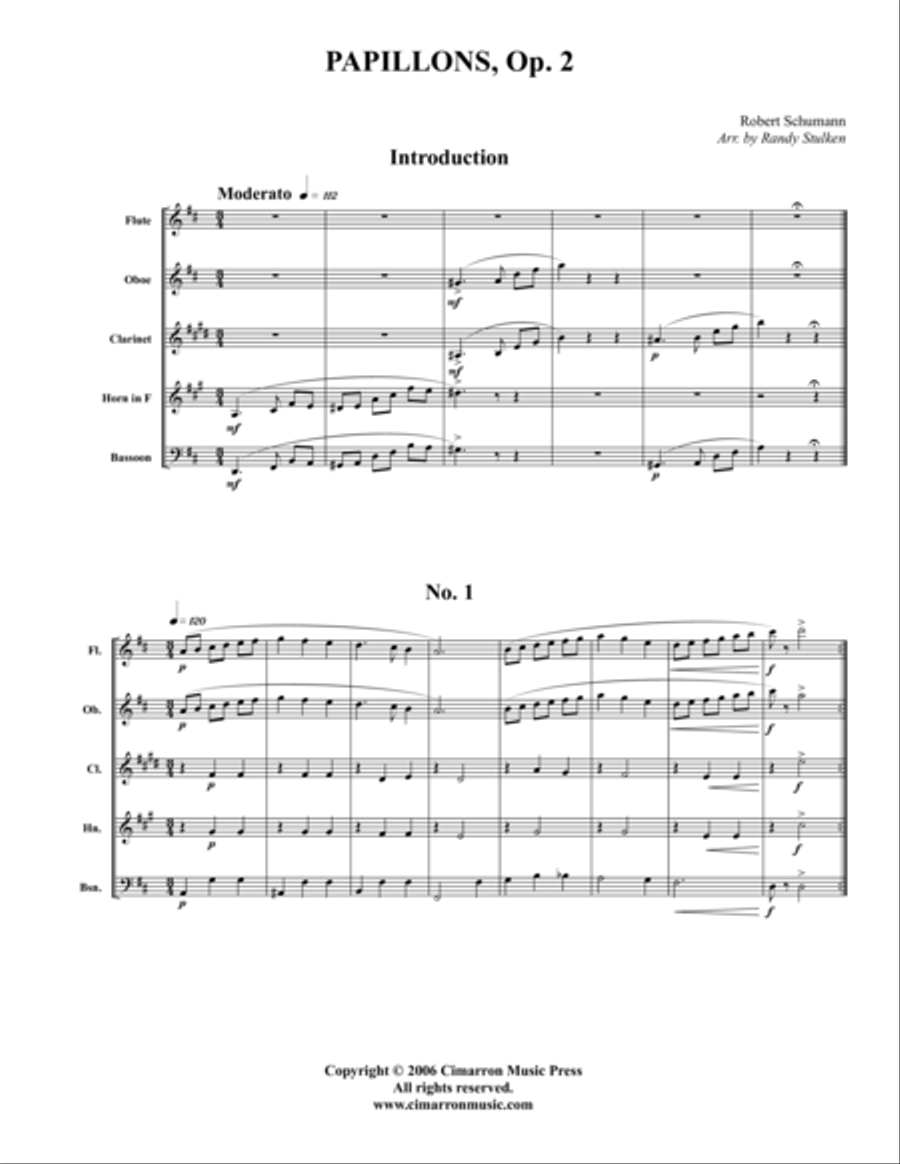Papillons Op. 2 Woodwind Quintet scores gallery preview page 1