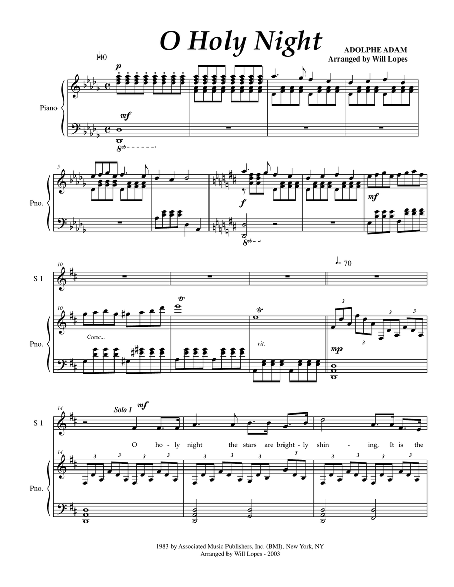 Holy Night (SATB, Duet with Piano and optional narration) 4-Part scores gallery preview page 1