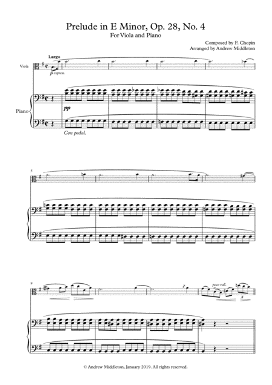 Prelude in E Minor arranged for Viola & Piano Viola scores gallery preview page 1