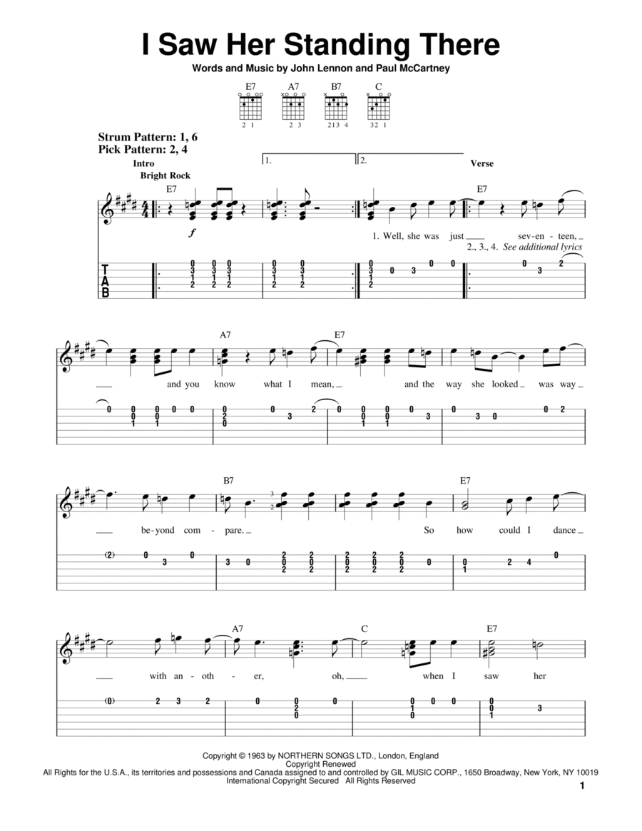 I Saw Her Standing There Acoustic Guitar scores gallery preview page 1