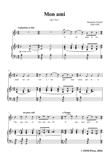 B. Godard-Mon ami,Op.7 No.7,from '12 Morceaux pour chant et piano,Op.7',in F Major