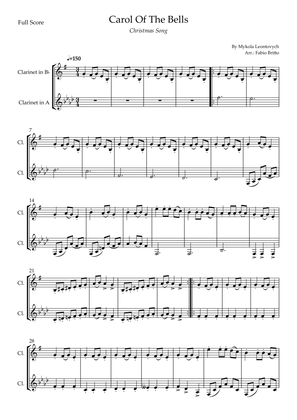 Carol Of The Bells (Christmas Song) for Clarinet in Bb & Clarinet in A Duo (D Minor)