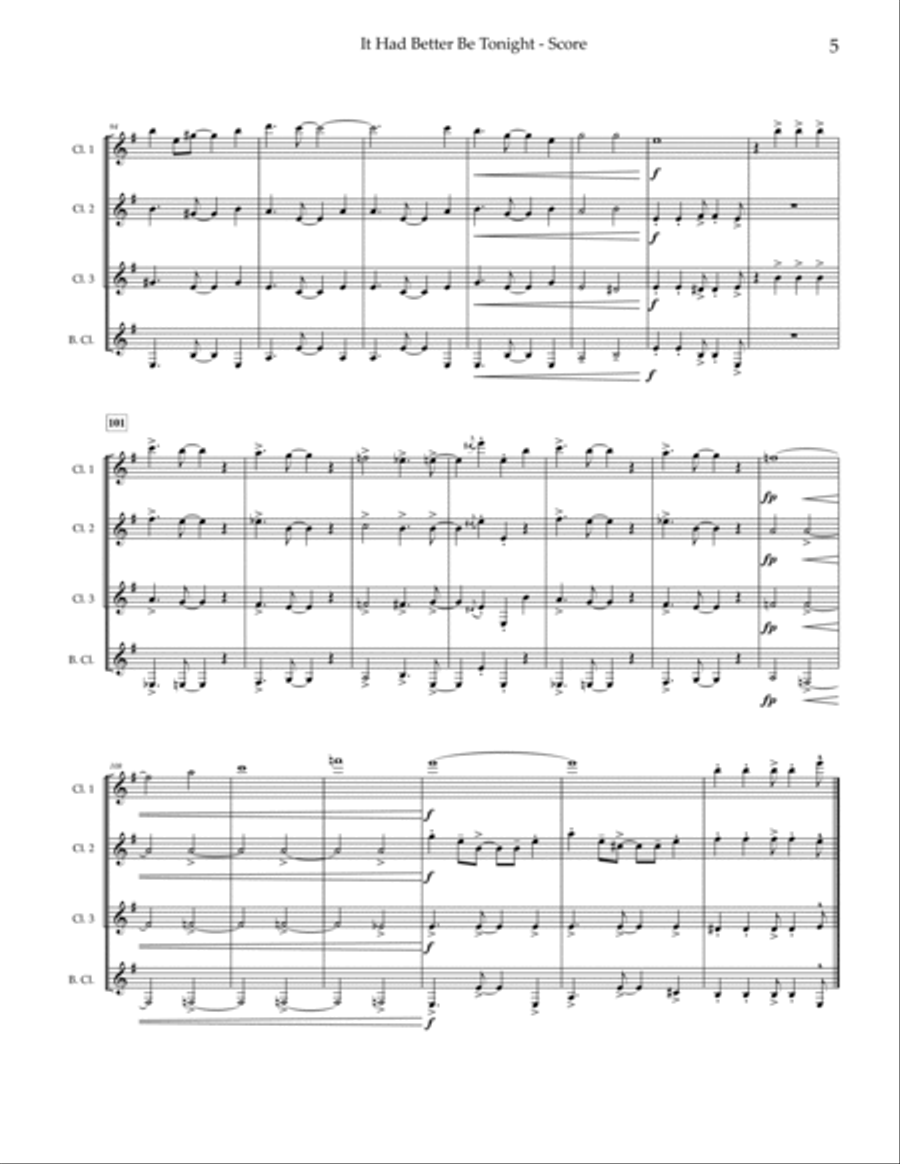 It Had Better Be Tonight Clarinet Quartet scores gallery preview page 6