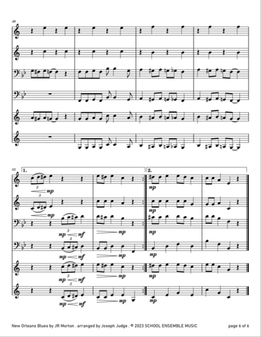 New Orleans Blues by JR Morton for Brass Quartet in Schools Brass Quartet scores gallery preview page 6