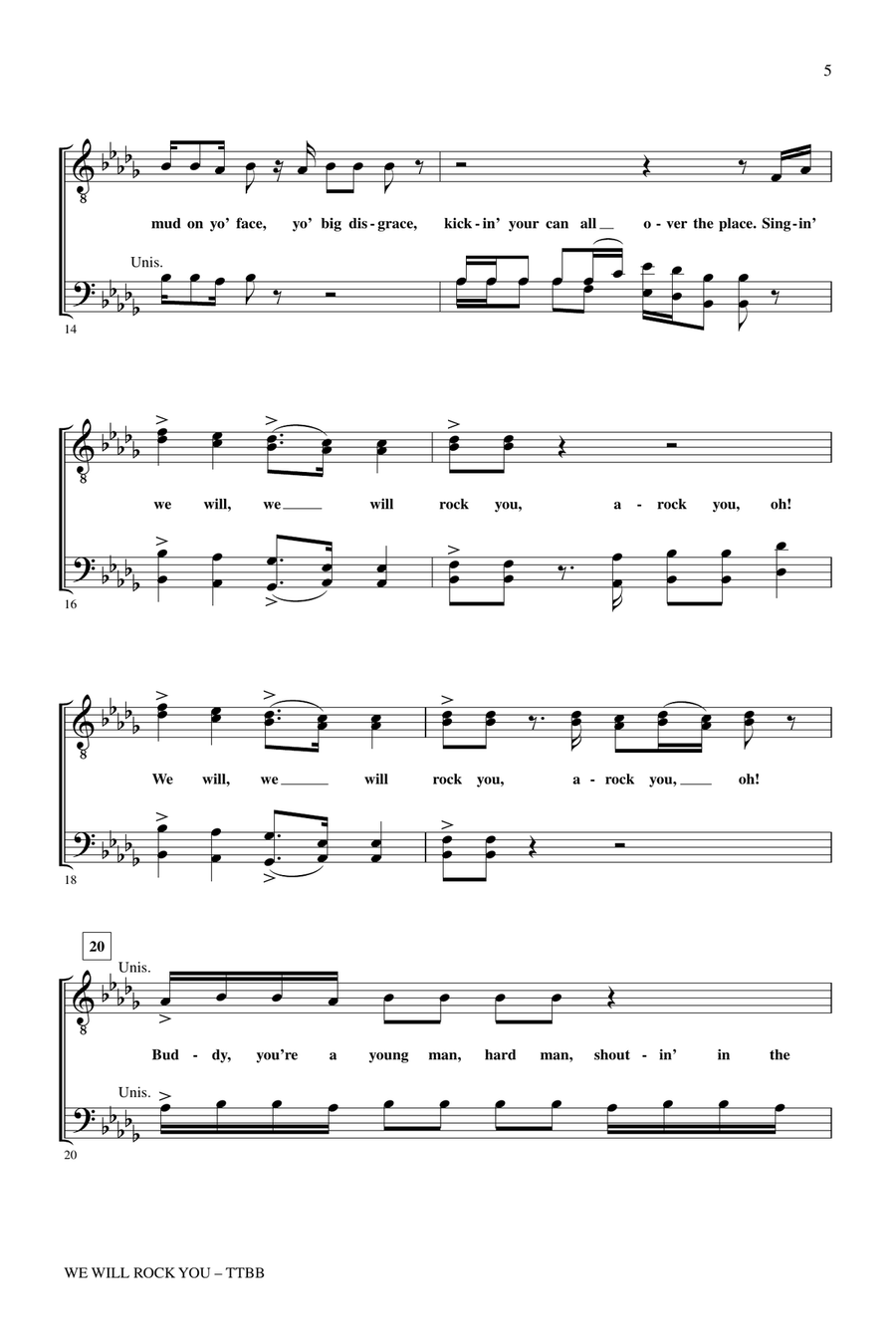 We Will Rock You (arr. Mark Brymer) TTBB scores gallery preview page 3