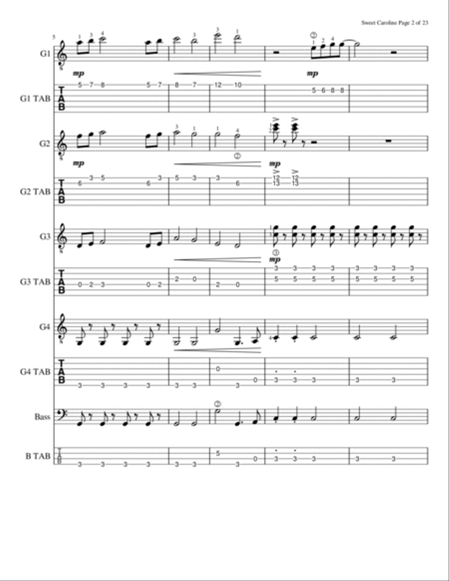 Sweet Caroline Acoustic Guitar scores gallery preview page 3