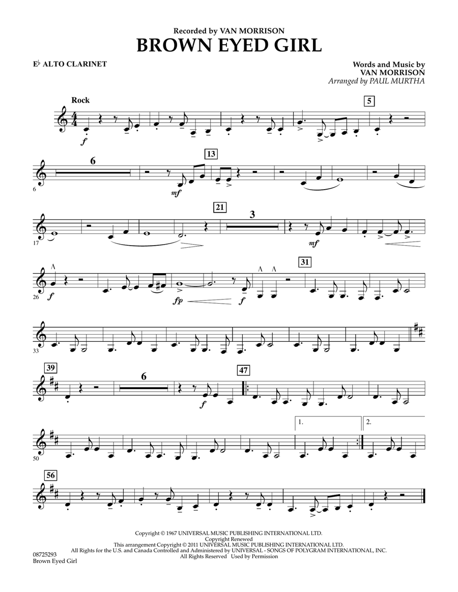 Brown Eyed Girl - Eb Alto Clarinet Concert Band scores gallery preview page 1