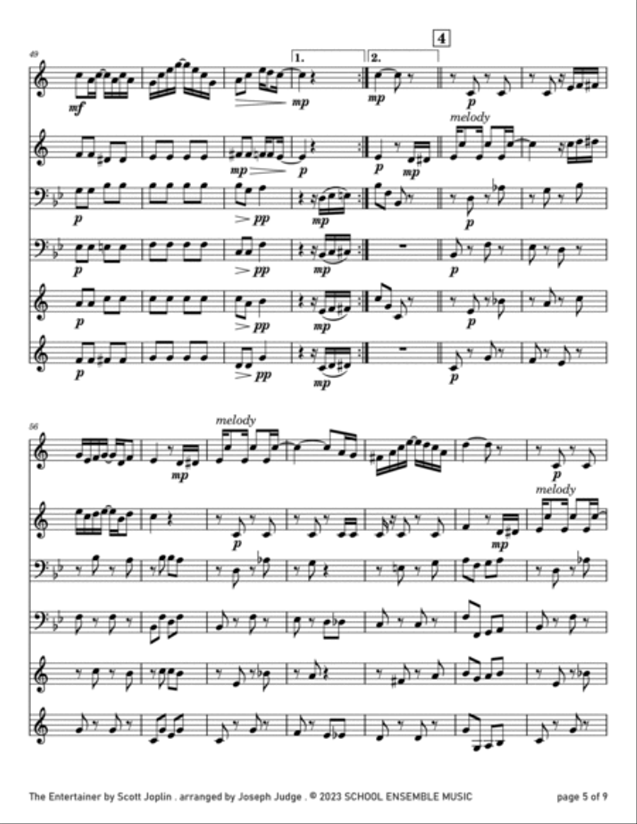 The Entertainer by Scott Joplin for Brass Quartet in Schools Brass Quartet scores gallery preview page 5