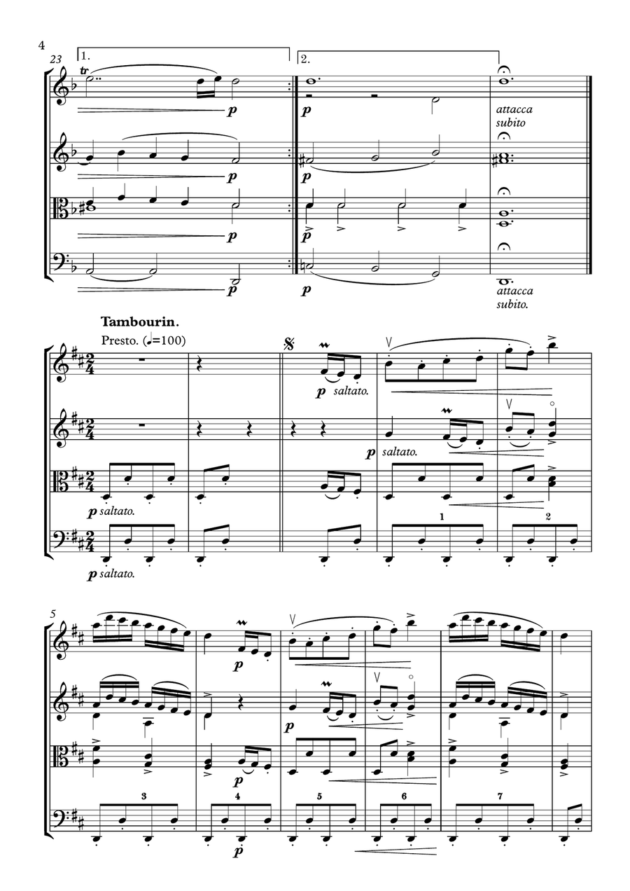 Sarabande et Tambourin - Jean Marie Leclair - For Strings Quartet ( Full Score and Parts) String Quartet scores gallery preview page 4