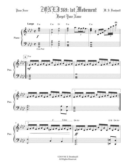 Zonei 369: 1st Movement - Forget Your Name - Piano Score image number null