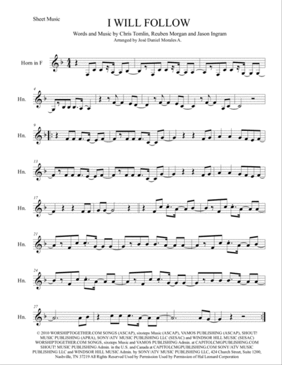 I Will Follow Horn Solo scores gallery preview page 1