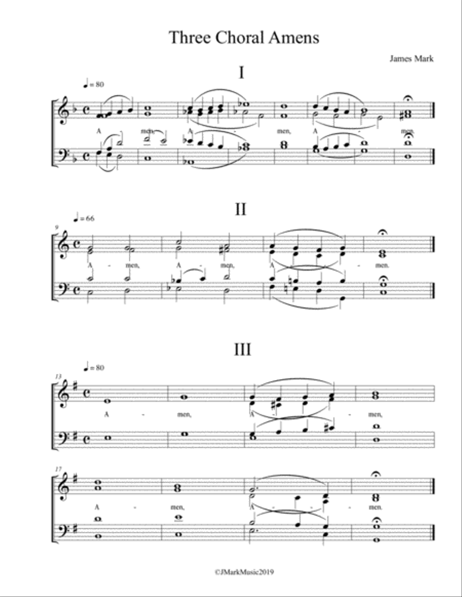 Three Choral Amens 4-Part scores gallery preview page 1