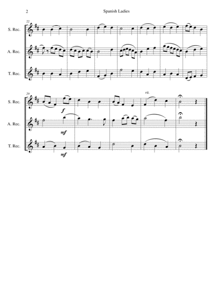 Spanish Ladies for recorder trio (soprano, alto, tenor) image number null