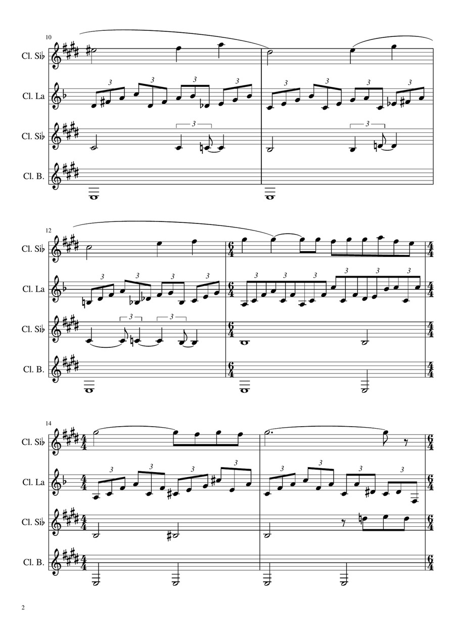 Rachmaninov Piano Concerto No. 2. Arragement of 2nd Movement for Clarinet Quartet Woodwind Quartet scores gallery preview page 2