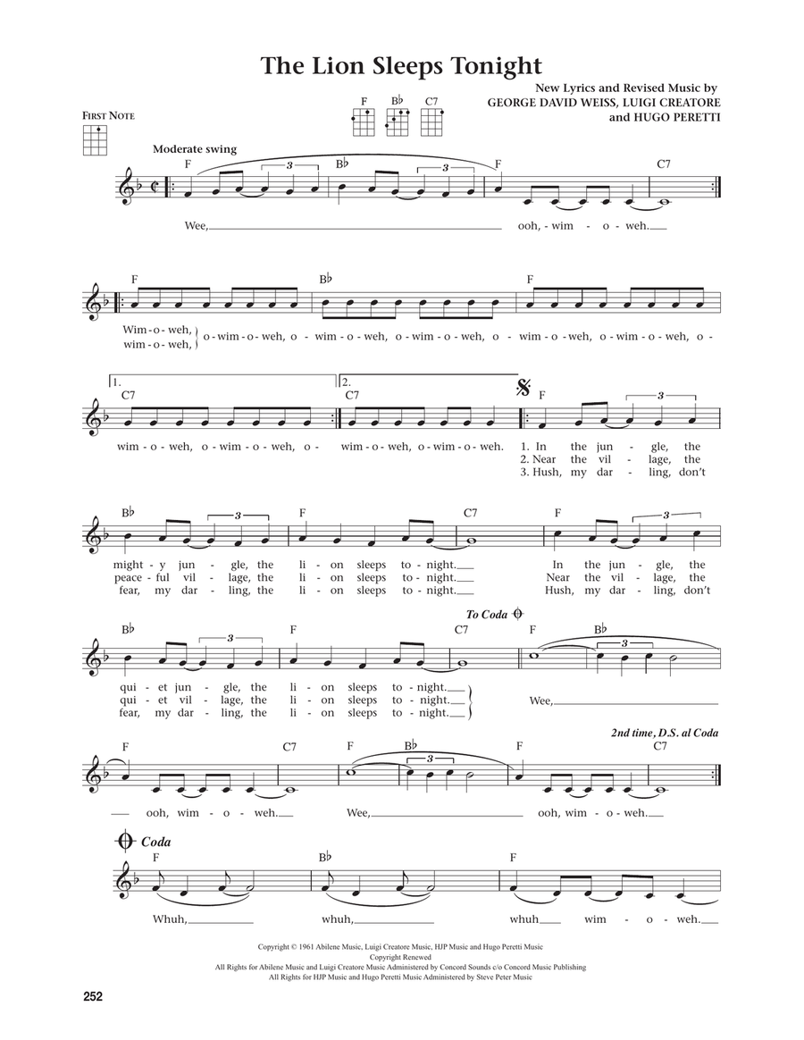 The Lion Sleeps Tonight (from The Daily Ukulele) (arr. Jim Beloff) Ukulele scores gallery preview page 1