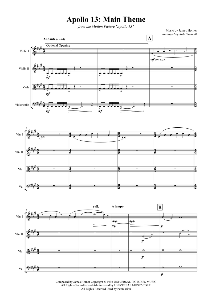 Main Title - Apollo 13 String Quartet scores gallery preview page 3