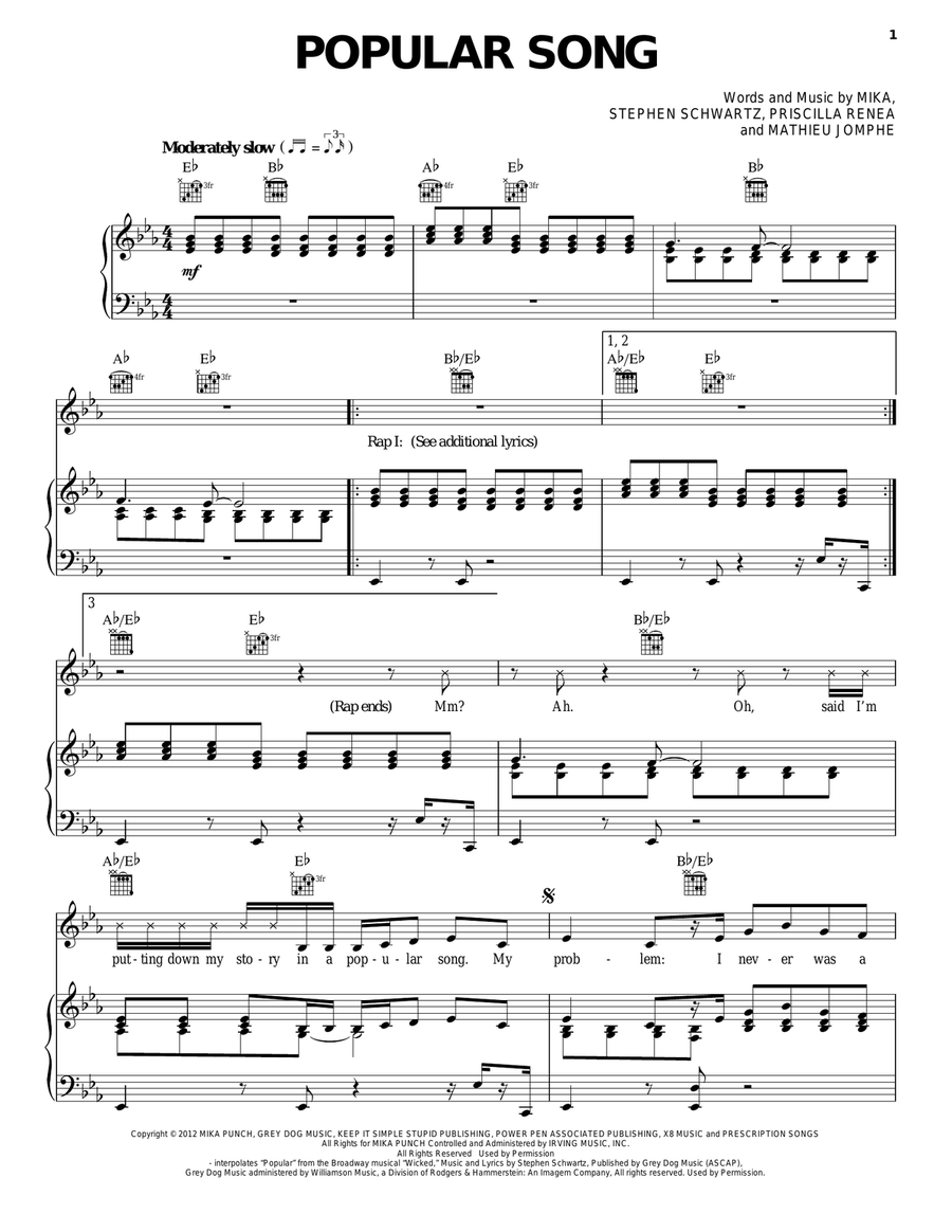 Popular Song Piano, Vocal, Guitar scores gallery preview page 1
