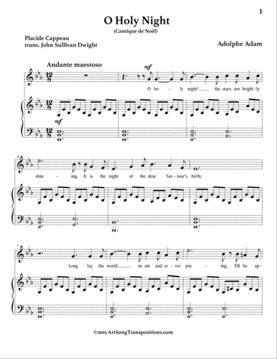 ADAM: O Holy Night (in 8 keys: E-flat, D, D-flat, C, B, B-flat, A, A-flat major) Voice scores gallery preview page 2