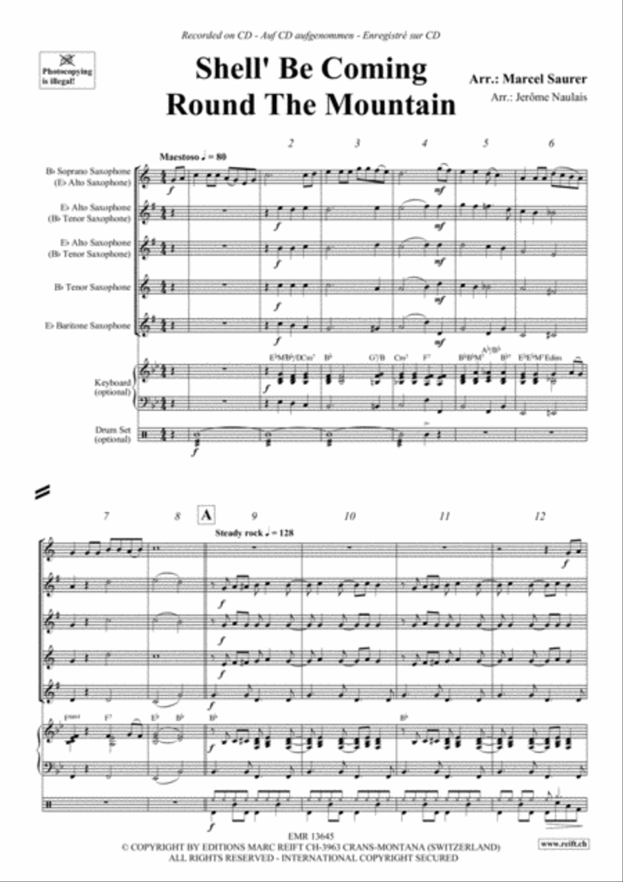 Shell' Be Coming Round The Mountain Saxophone Quintet scores gallery preview page 3