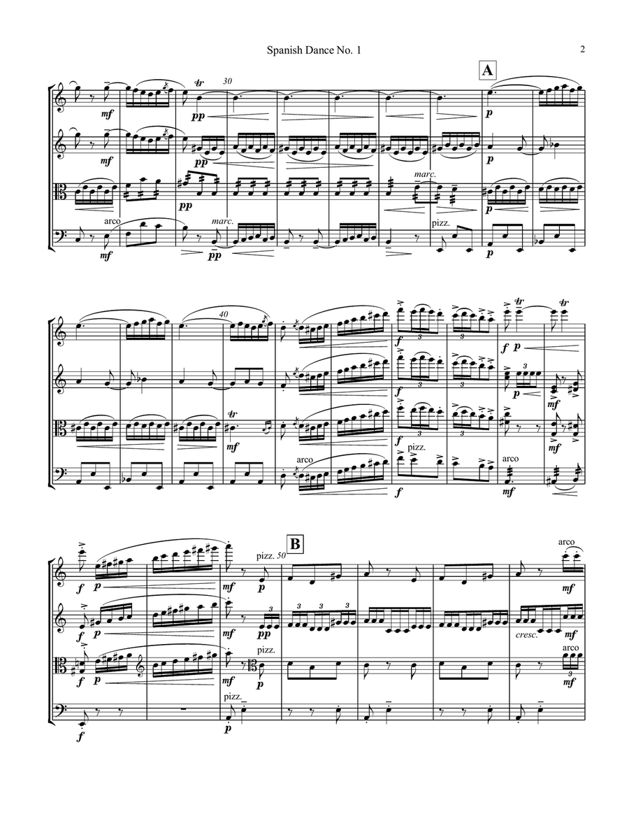 Spanish Dance No. 1, Danza from La vida breve for string quartet String Quartet scores gallery preview page 3