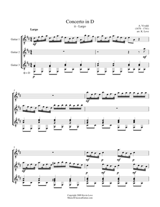 Concerto in D - ii - Largo (Guitar Trio) - Score and Parts