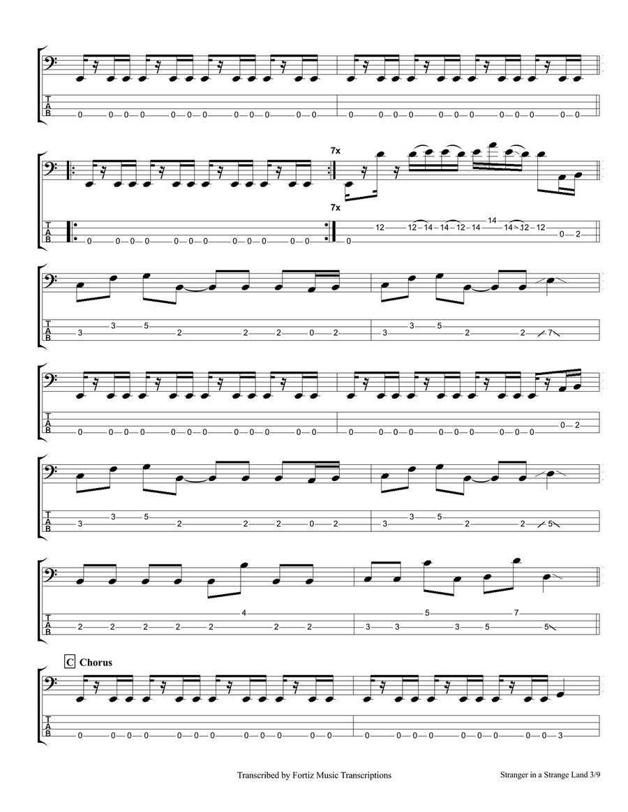 Stranger In A Strange Land Bass Guitar Tablature scores gallery preview page 3
