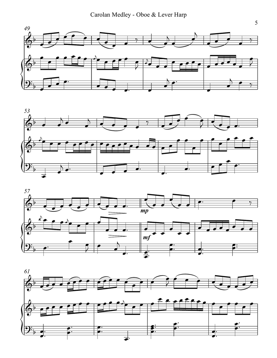 Carolan Medley, Duet for Oboe & Lever Harp Oboe scores gallery preview page 5