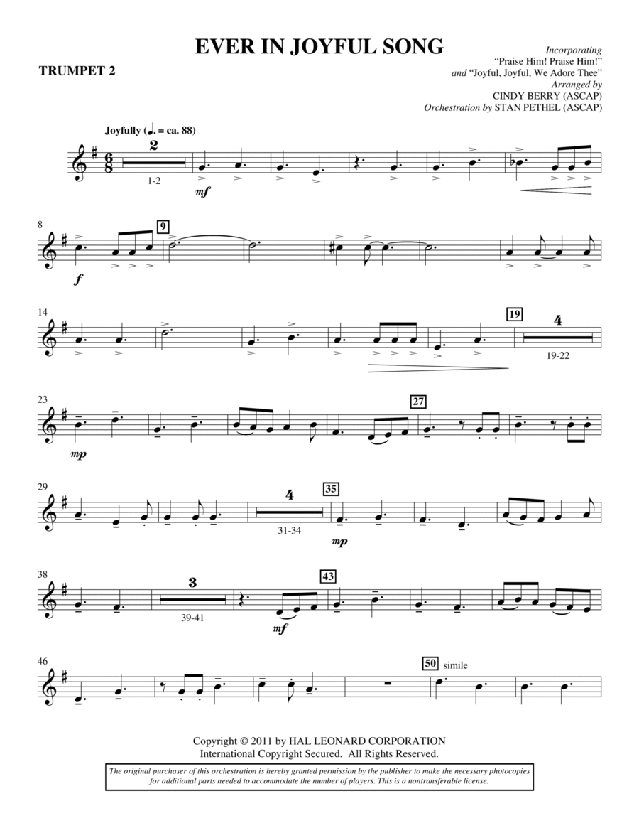 Ever In Joyful Song - Bb Trumpet 2 Choir scores gallery preview page 1