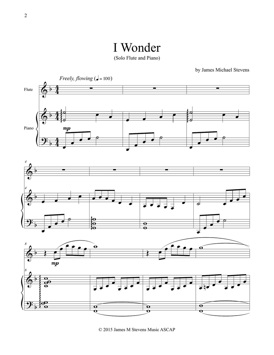 I Wonder (Flute Solo with Piano) Flute Solo scores gallery preview page 2