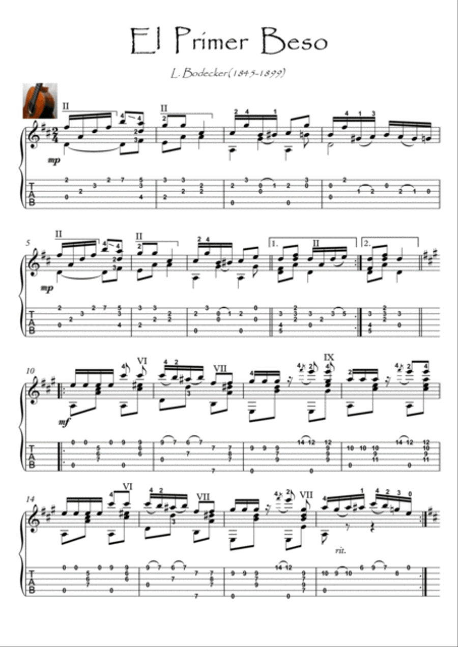 El Primer Beso guitar fingerstyle Acoustic Guitar scores gallery preview page 1