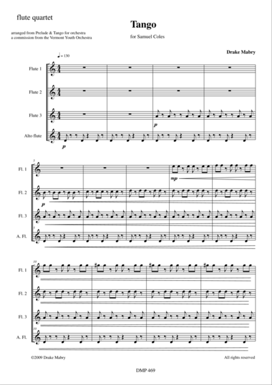 Tango (3 flutes & alto flute) Woodwind Quartet scores gallery preview page 1