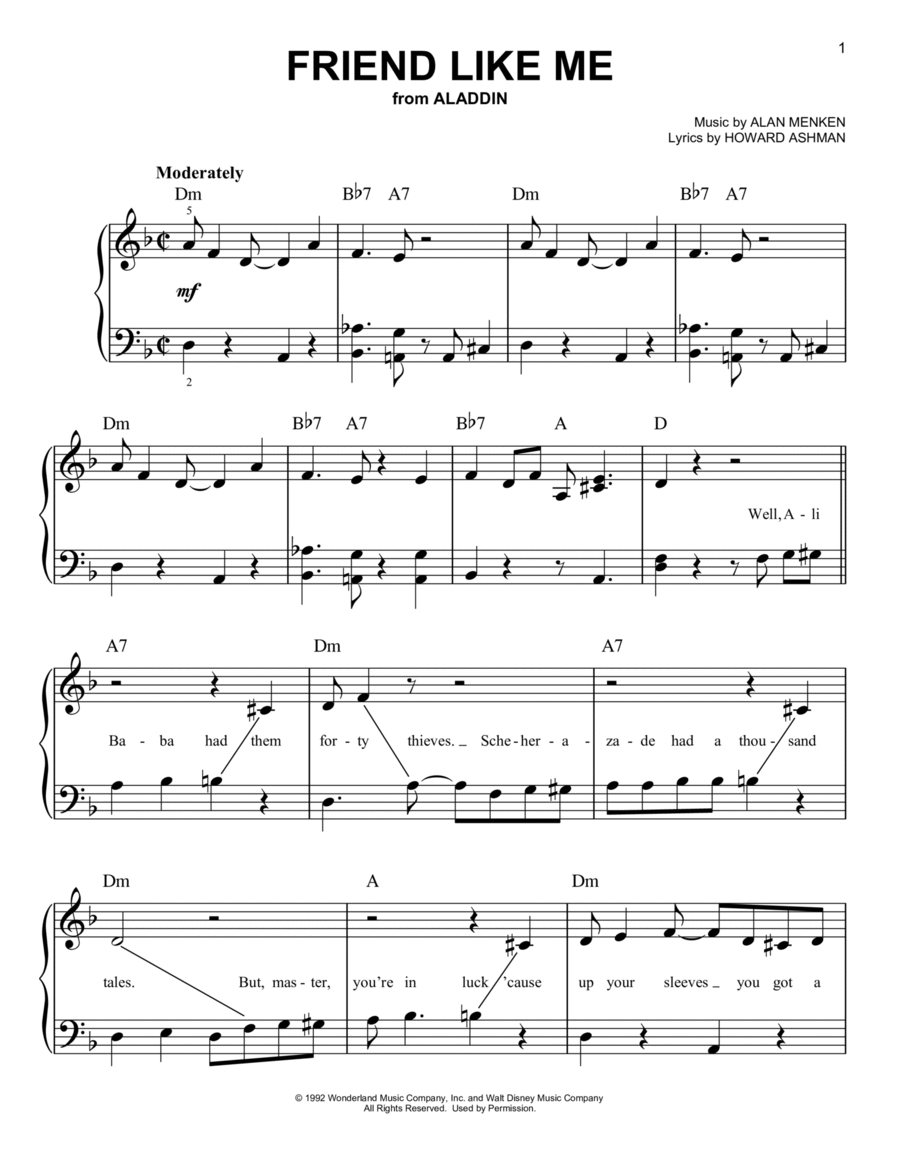Friend Like Me (from Aladdin) Easy Piano scores gallery preview page 1