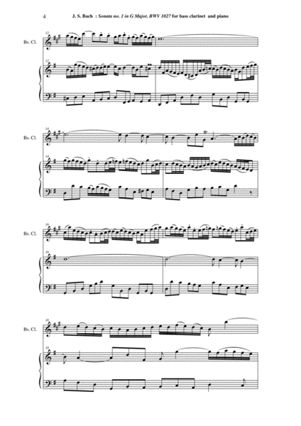 J. S. Bach: "Viola da Gamba" Sonata no. 1 in G major, BWV 1027, arranged for bass clarinet and pian