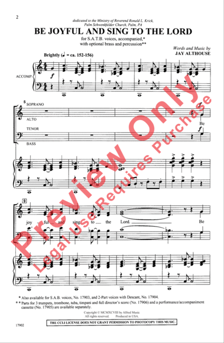 Be Joyful and Sing to the Lord 4-Part scores gallery preview page 2