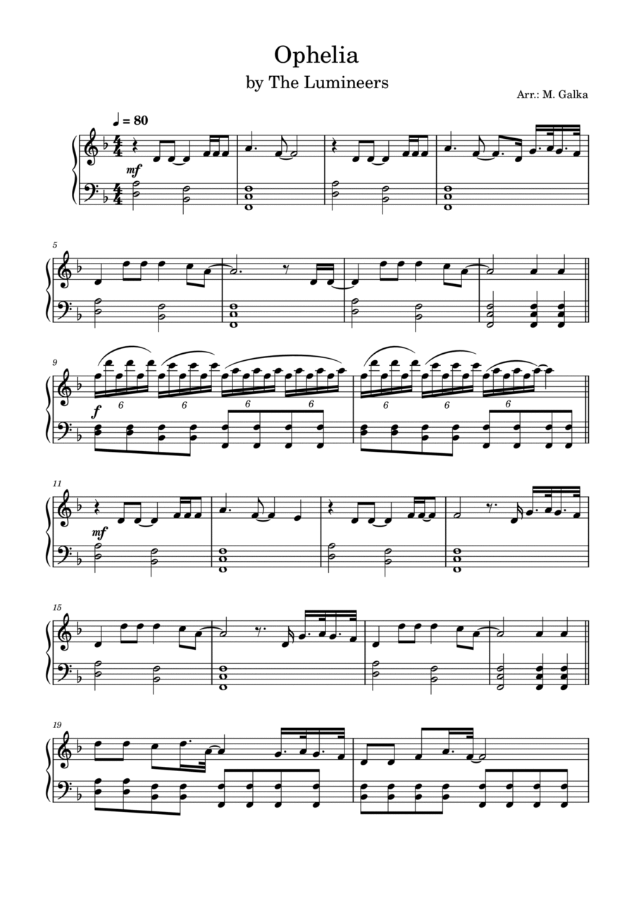 Ophelia Piano Solo scores gallery preview page 1