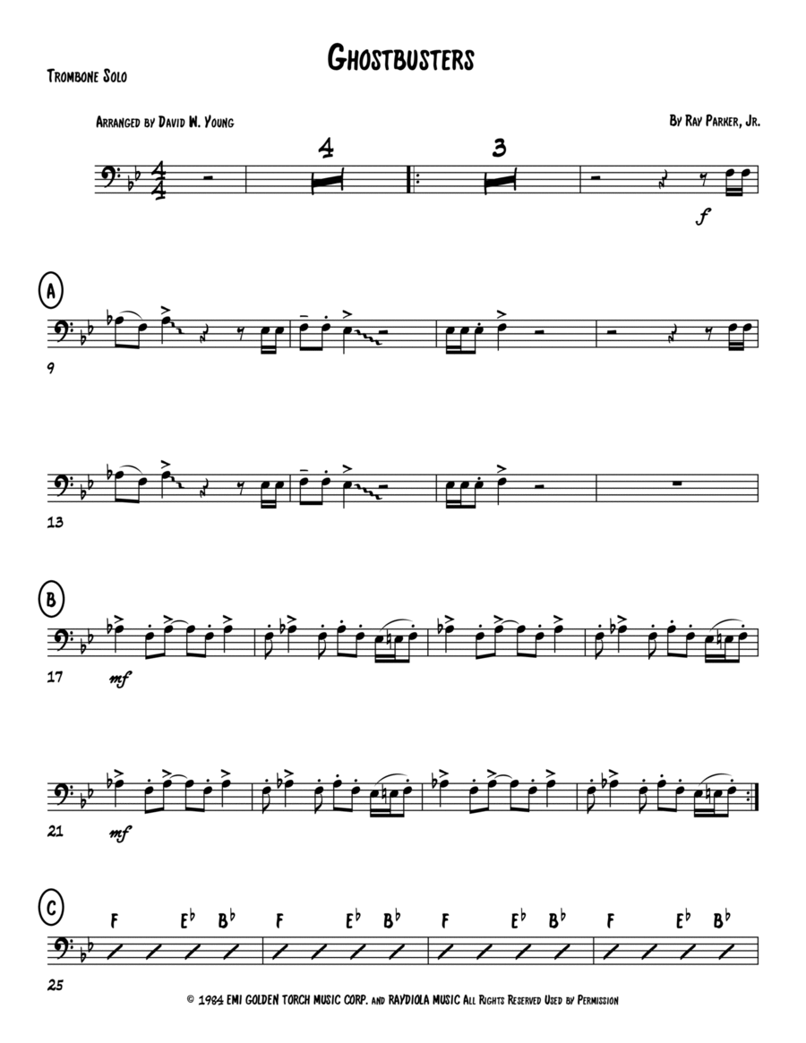 Ghostbusters Trombone Solo scores gallery preview page 1