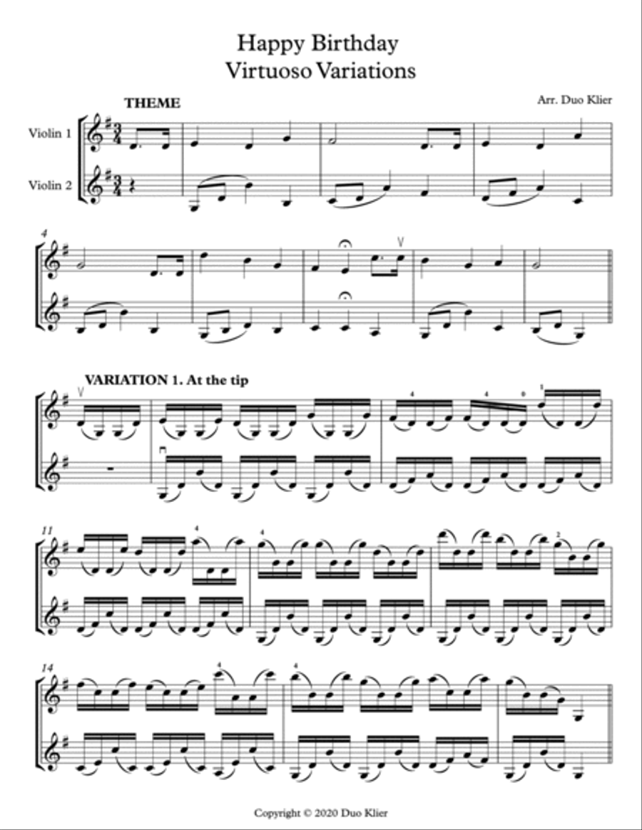Happy Birthday Virtuoso Variations (Violin Duet) String Duet scores gallery preview page 2