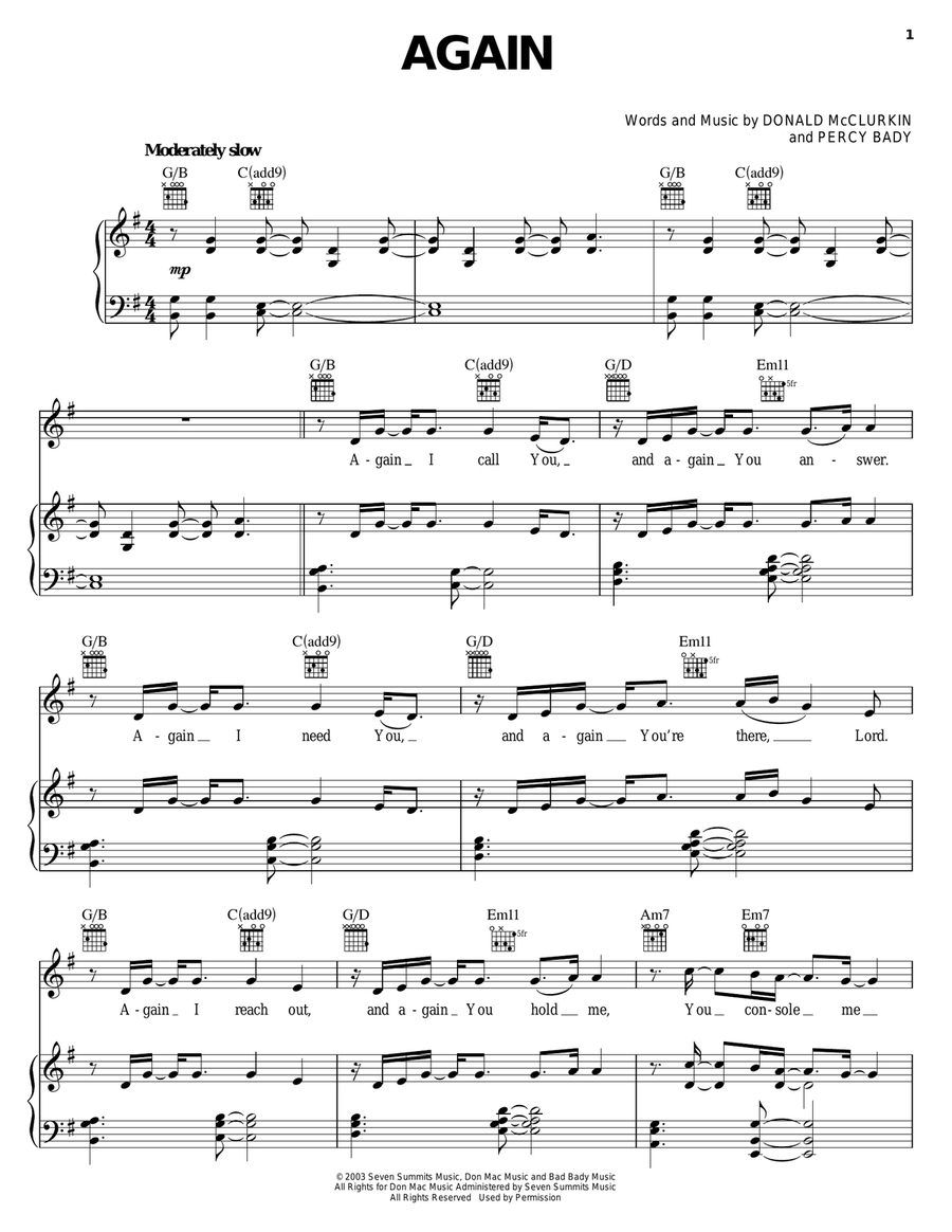 Again Piano, Vocal, Guitar scores gallery preview page 1