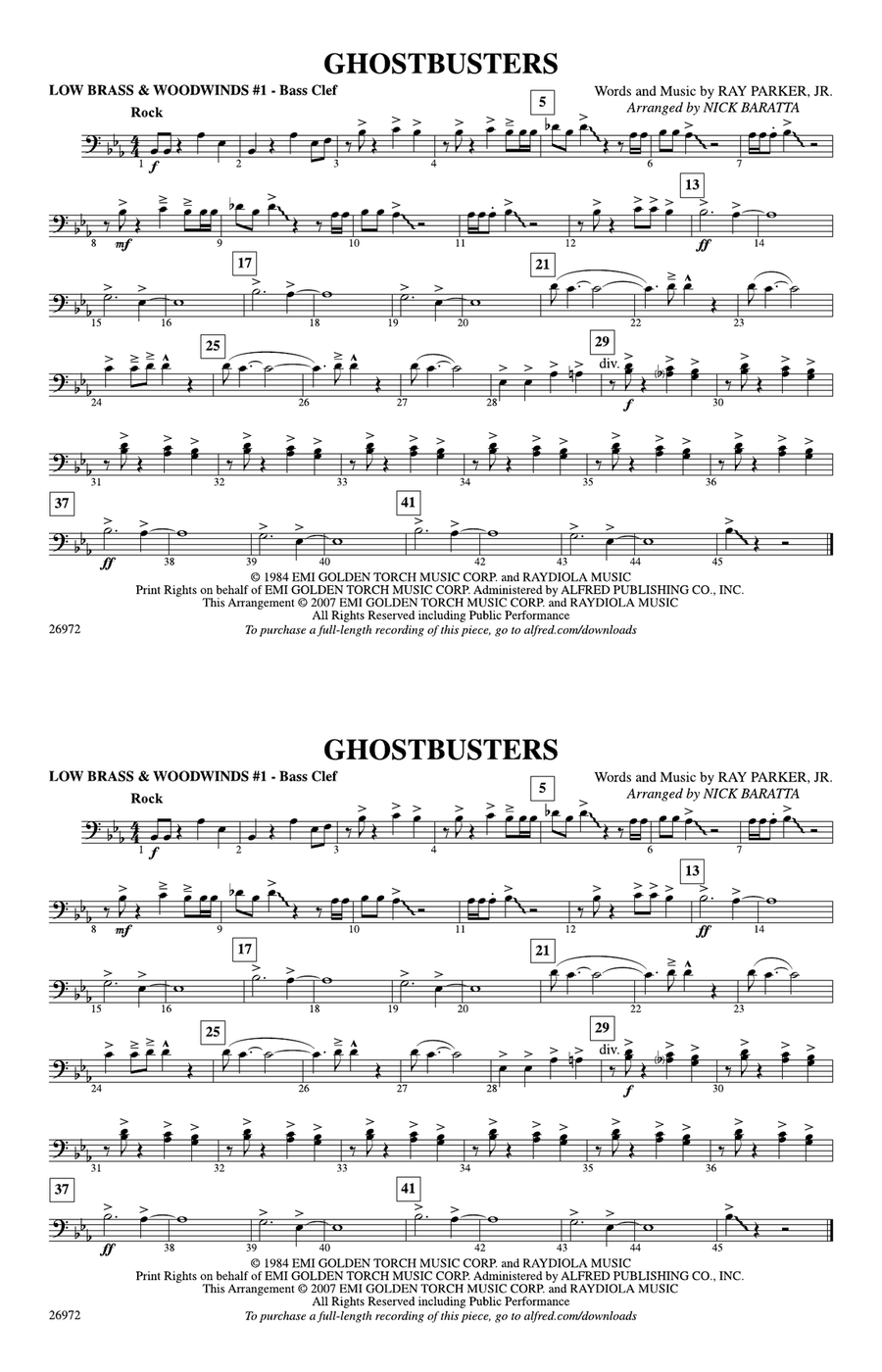 Ghostbusters: Low Brass & Woodwinds #1 - Bass Clef