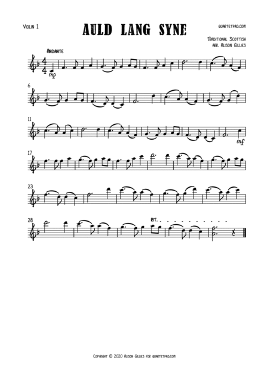 Auld Lang Syne - Violin Duet String Duet scores gallery preview page 2