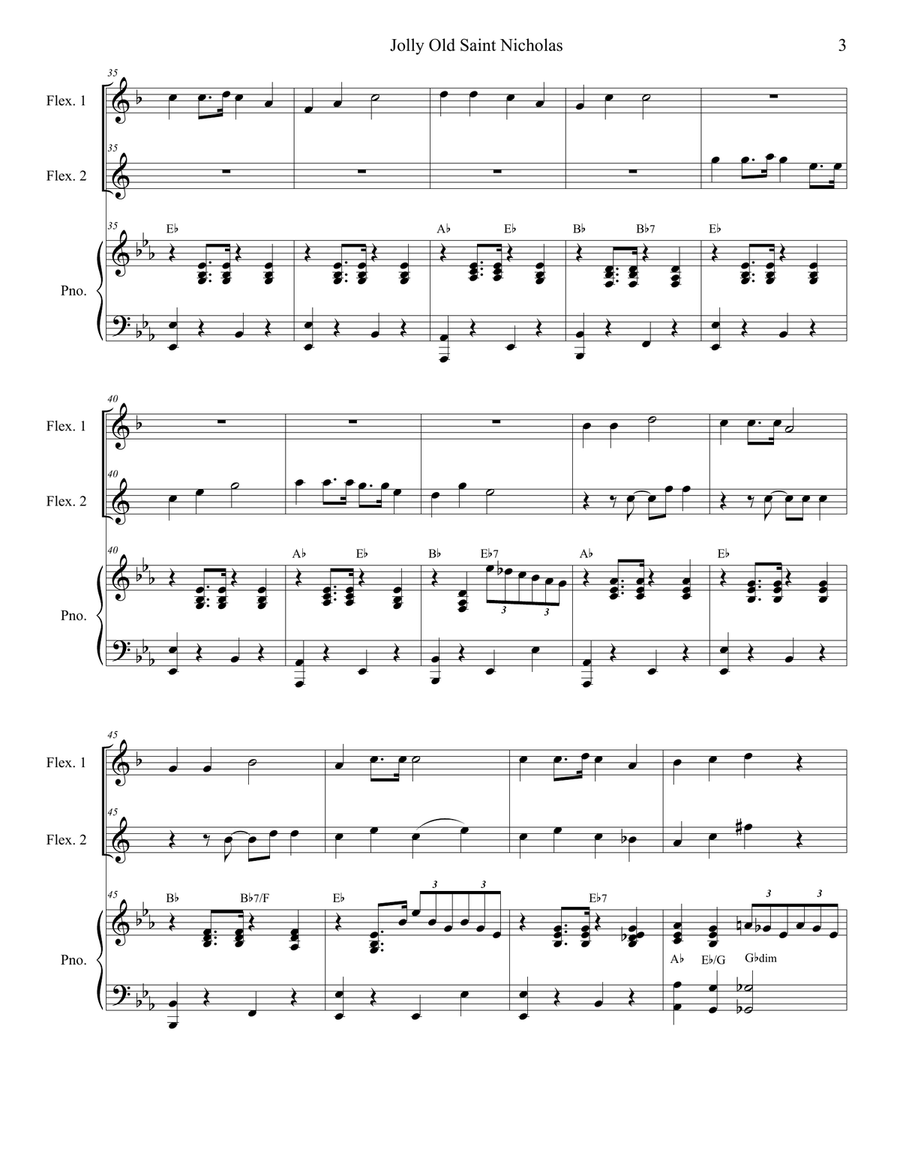 Jolly Old Saint Nicholas with Up On The Housetop (Duet for Flexible Treble Instrumentation and Piano Small Ensemble scores gallery preview page 4