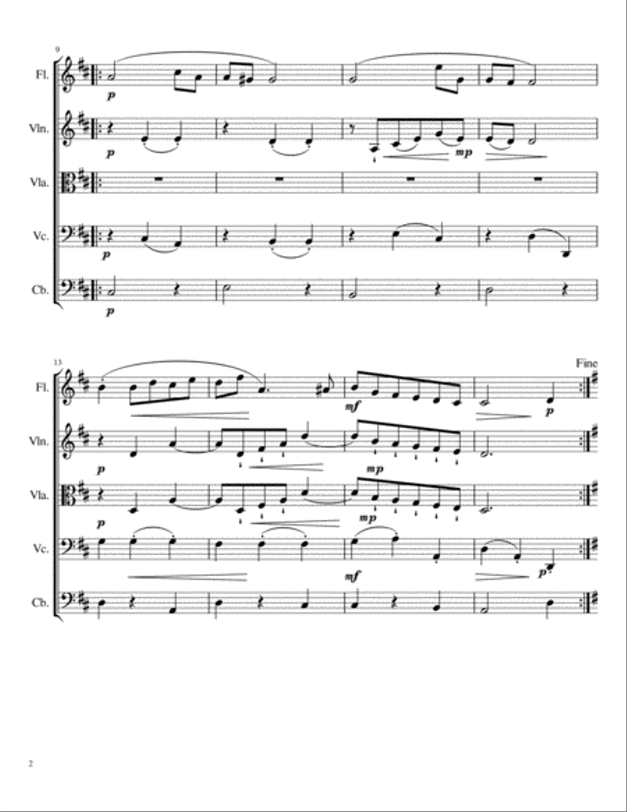 Minuet for String Ensemble & Flute (K. 6) Chamber Orchestra scores gallery preview page 2
