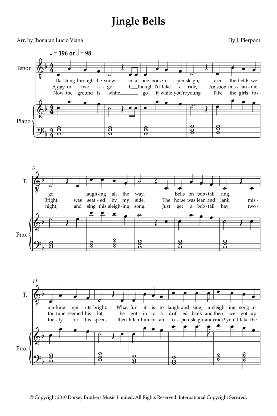 Jingle Bells Tenor Voice scores gallery preview page 1