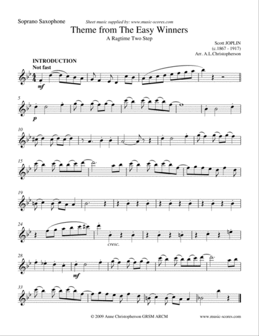 The Easy Winners theme - Sax Quartet Saxophone Quartet scores gallery preview page 5