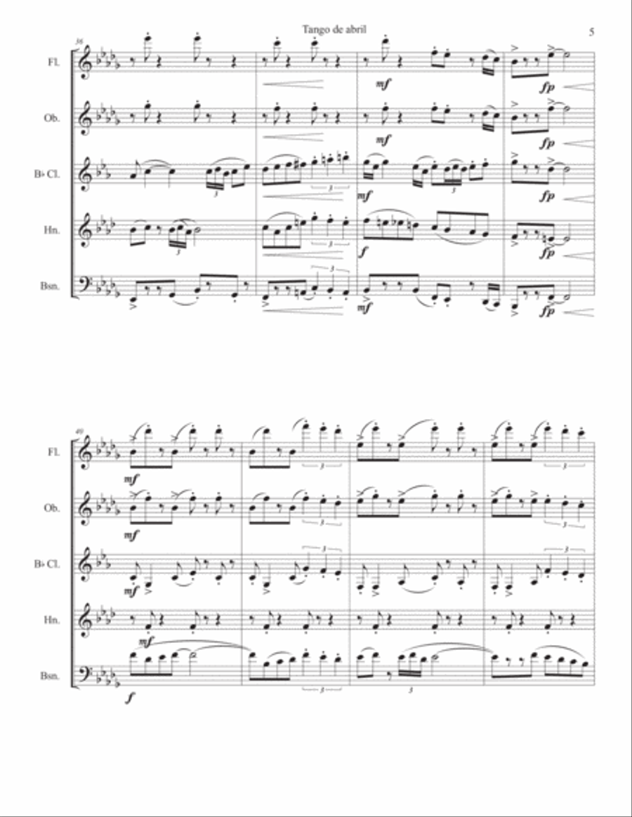 Tango de Abril Tango de Abril Woodwind Quintet scores gallery preview page 5