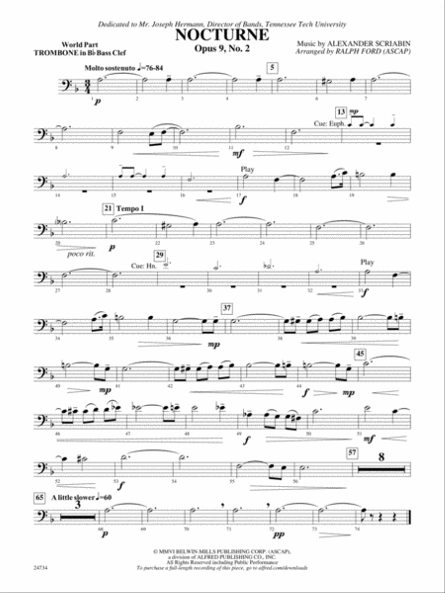 Nocturne (Opus 9, No. 2): (World Part) Bb Trombone B.C. 1 Concert Band scores gallery preview page 1