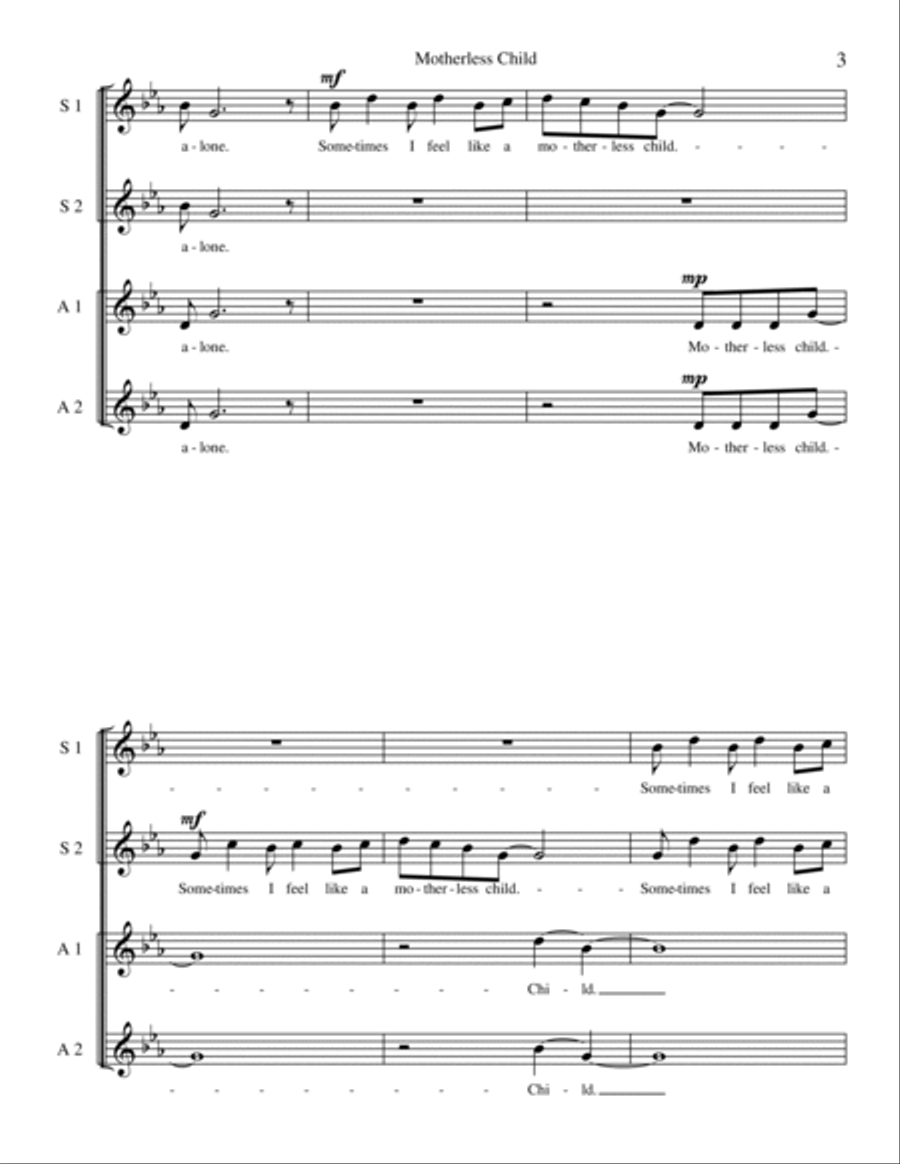 Motherless Child Motherless Child SSA scores gallery preview page 3